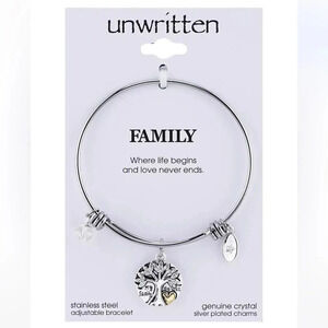 Family Tree My Family,My Love" Adjustable Bangle Bracelet in Stainless Steel NWT